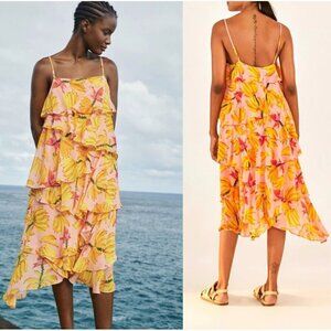 EUC (most likely new) FARM RIO Banana Taste Midi Ruffle Dress Size X-Small